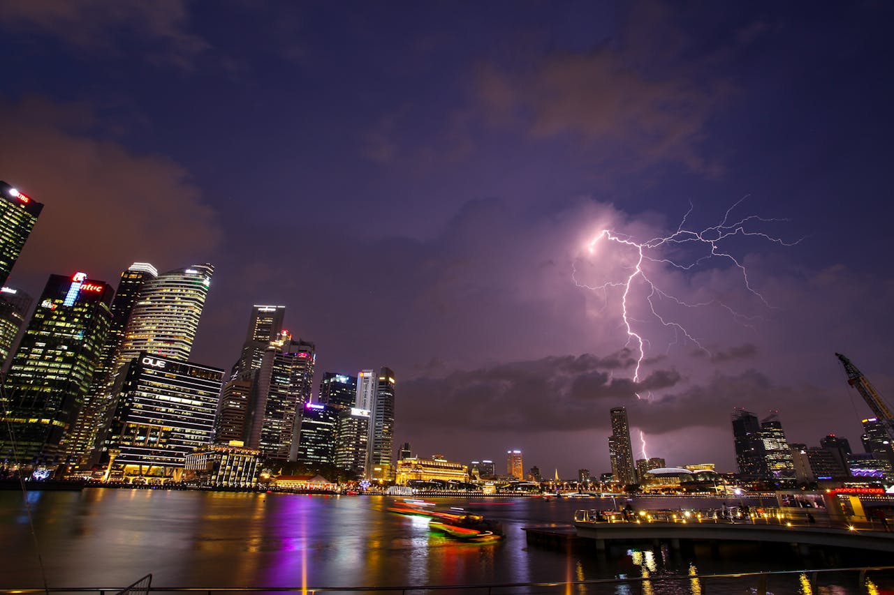 Lightning and Skyline Photo of Cityscape